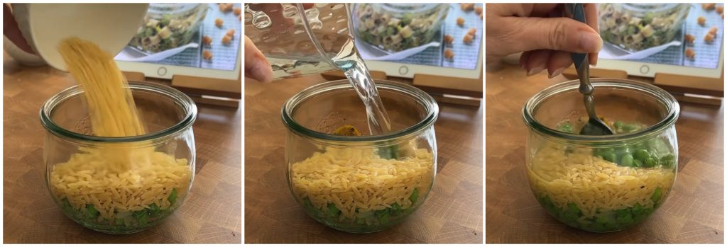 Risoni avec petits pois en cuisson sous vide