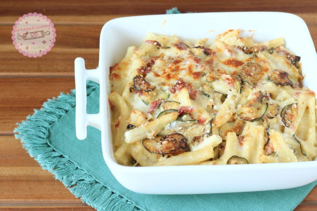 pâtes au four courgettes et speck