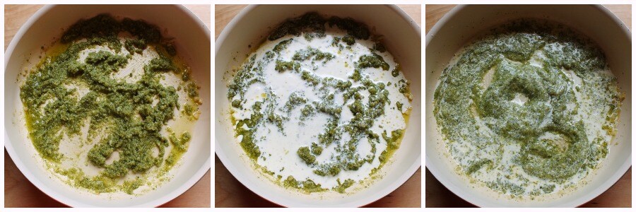 pâtes à la sauge et aux amandes - cuisson sauce