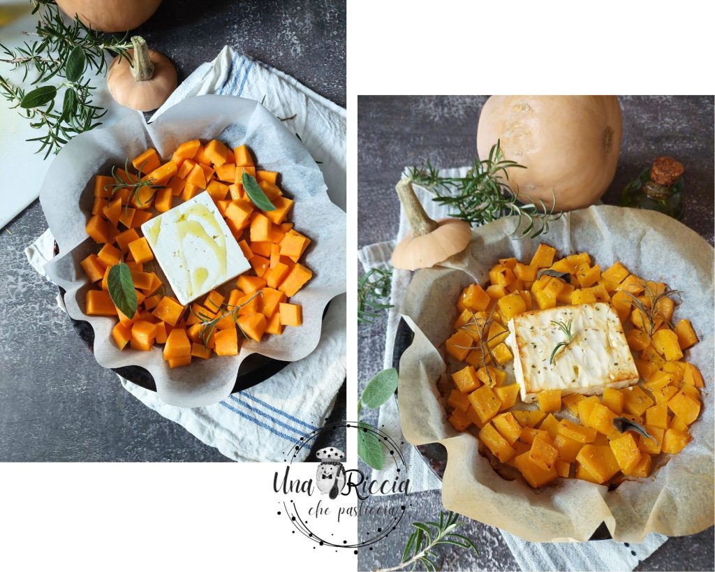 potiron et feta sauce pâtes complètes