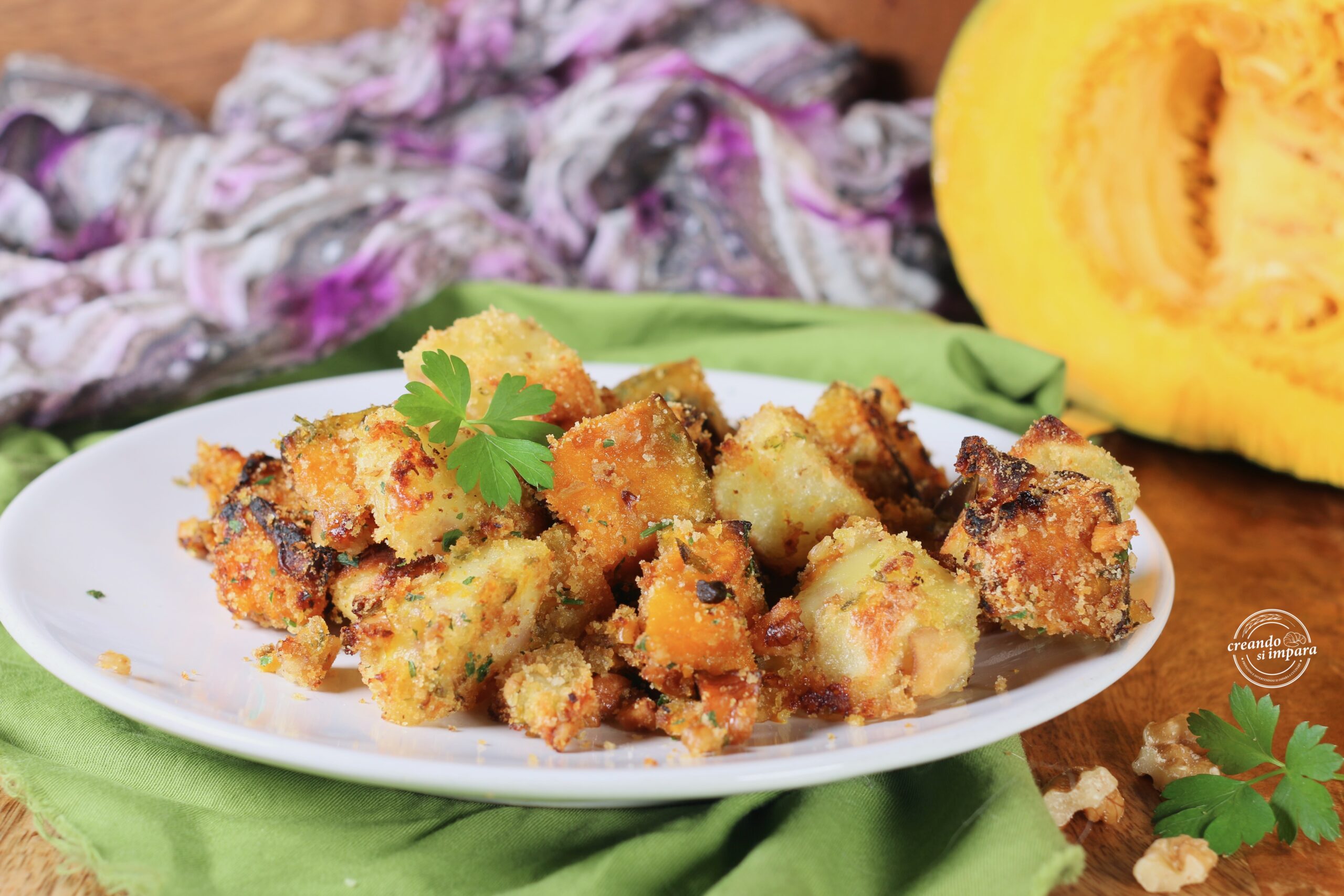 Potiron et pommes de terre sablés au four