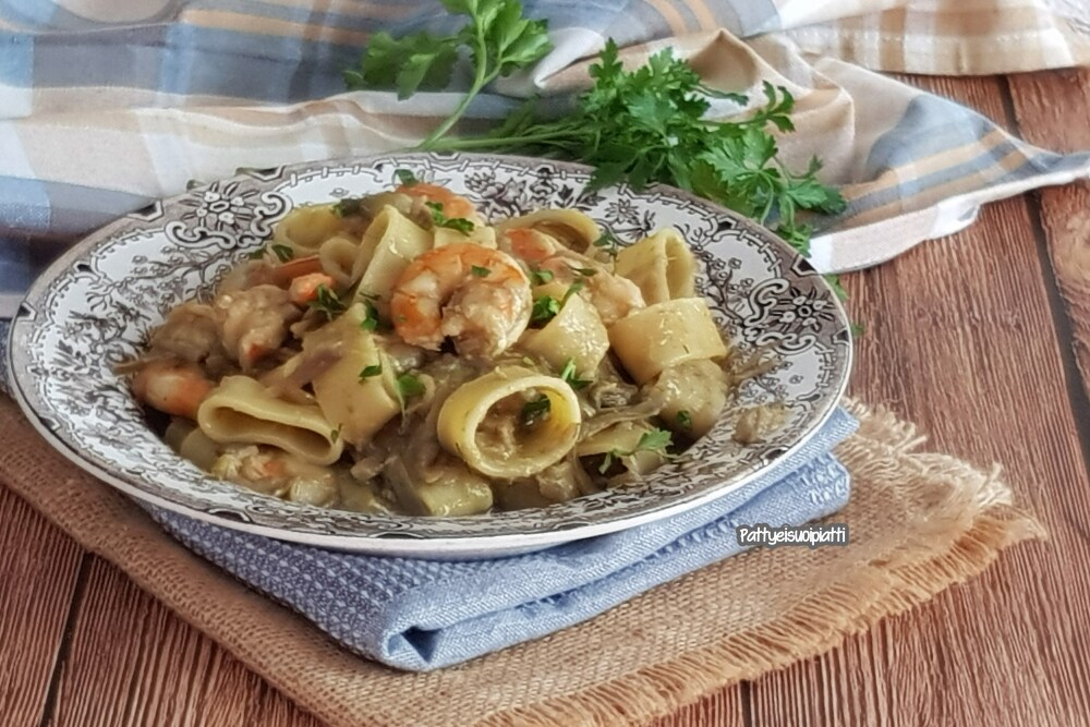 pâtes aux artichauts et crevettes