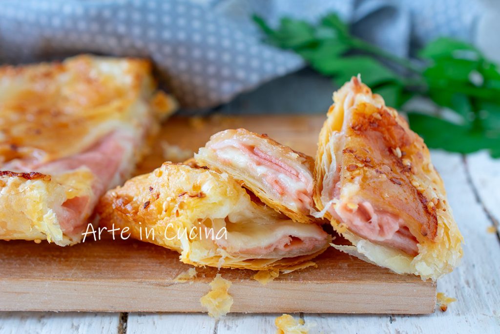 Raffinement de pâte feuilletée avec mortadelle et provola