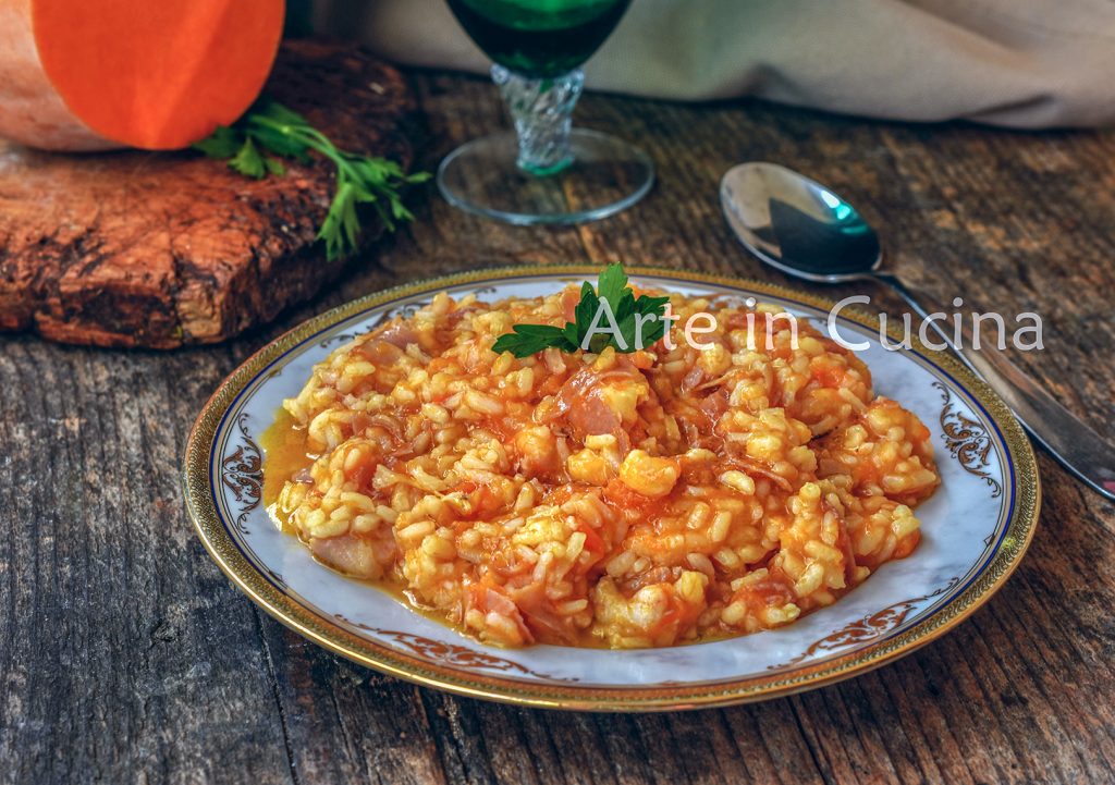 Risotto potiron speck et crevettes