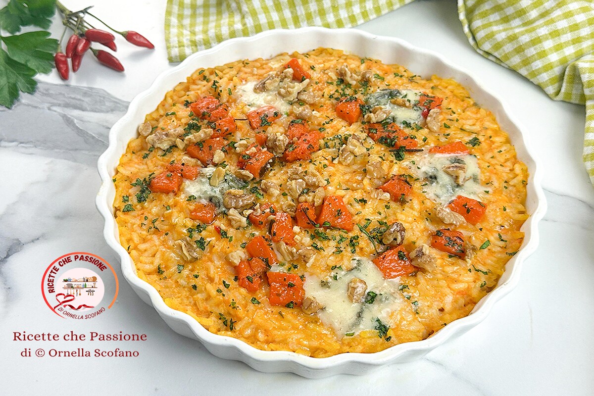 Riz avec crème de potiron et fromage au four
