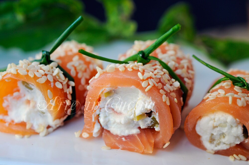 Roulades de saumon ricotta et olives froides