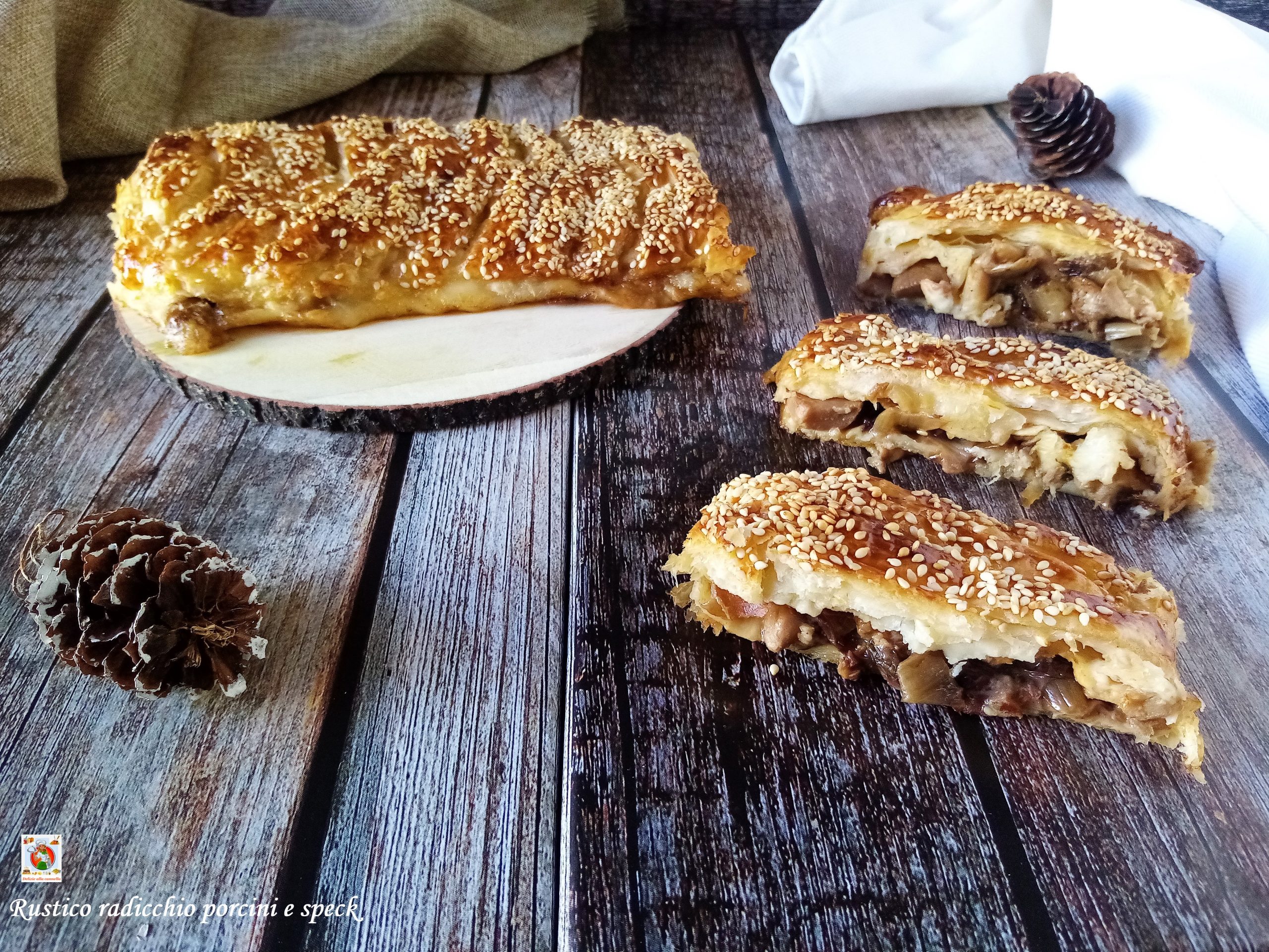 Rustique au radicchio, cèpes et speck : tresse de pâte feuilletée riche en goût