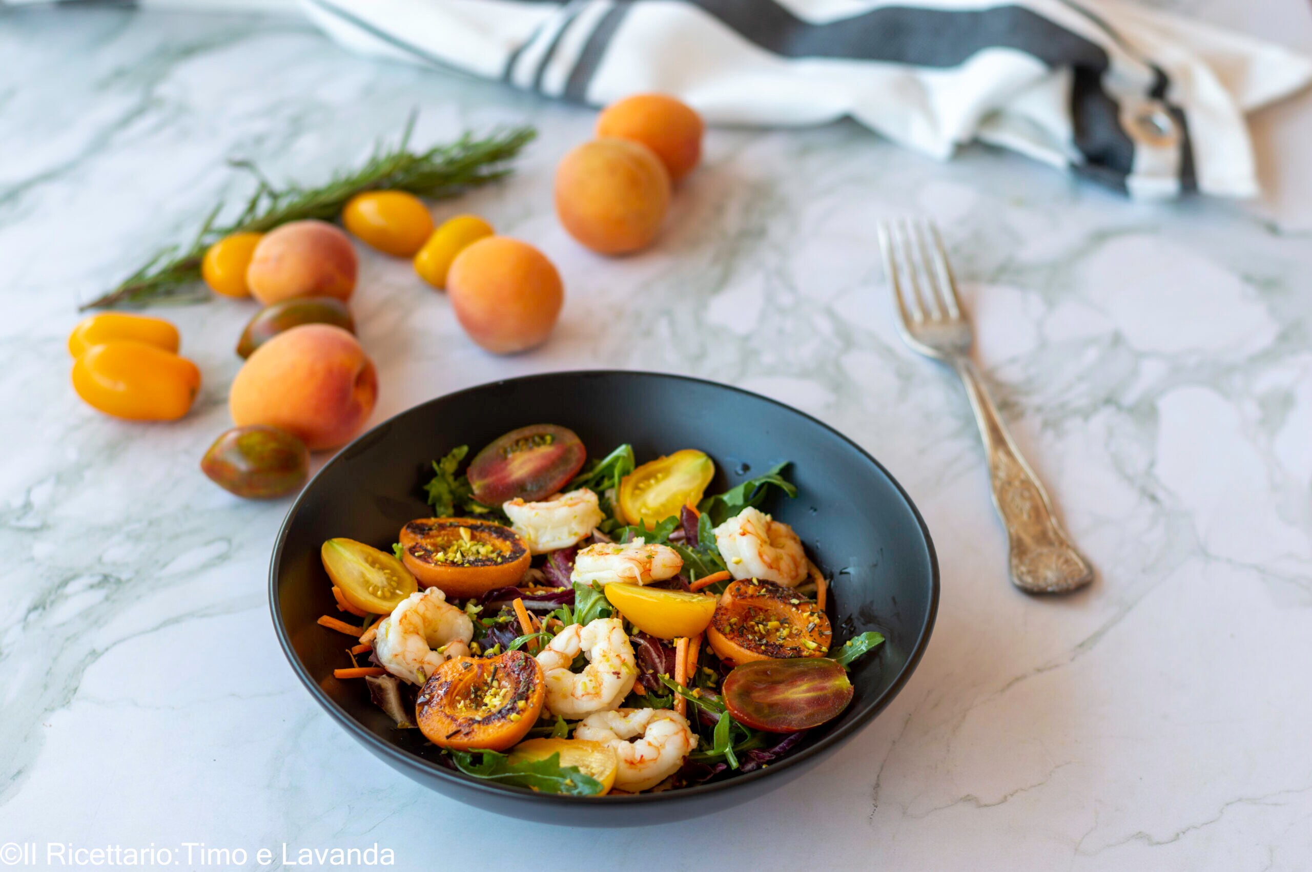 Salade de crevettes et abricots
