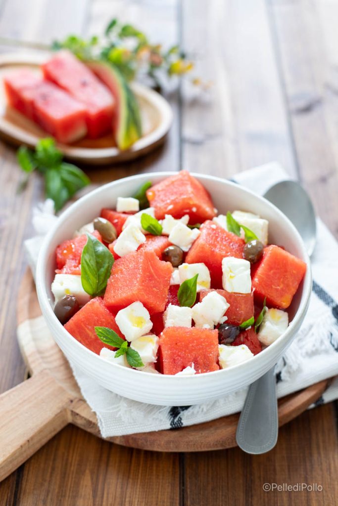 salade de feta et pastèque à la menthe