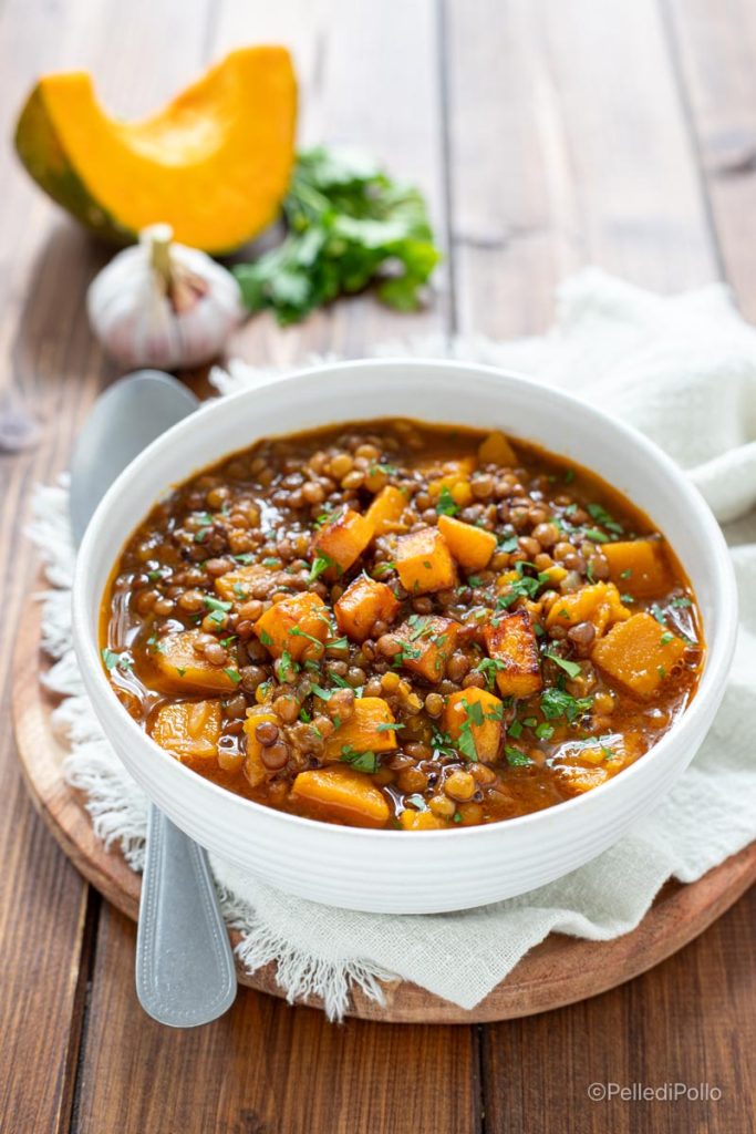 soupe au potiron et lentilles