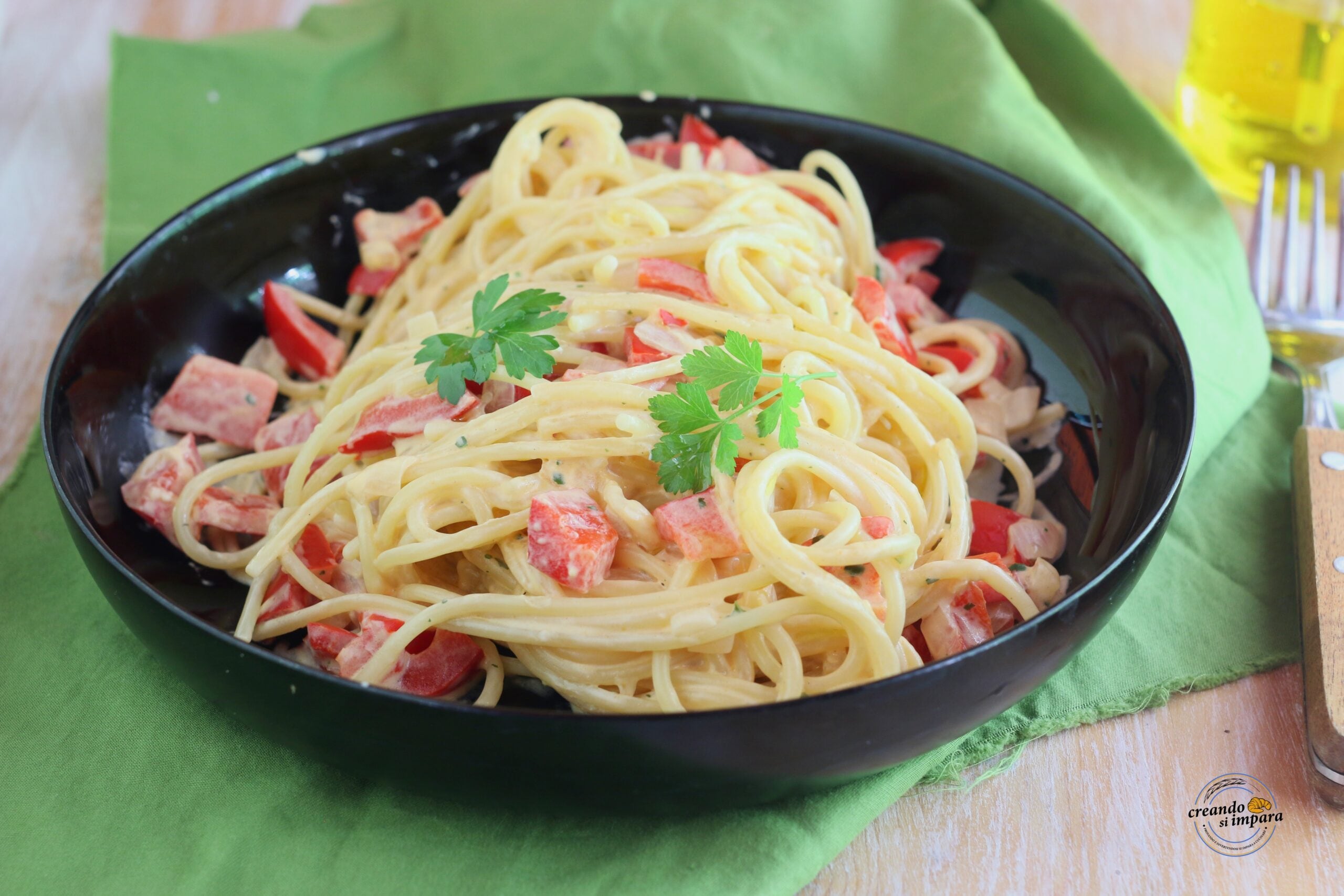 Spaghetti crémeux aux poivrons