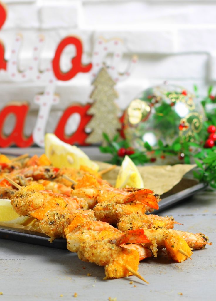 Brochettes de crevettes et potiron gratinées