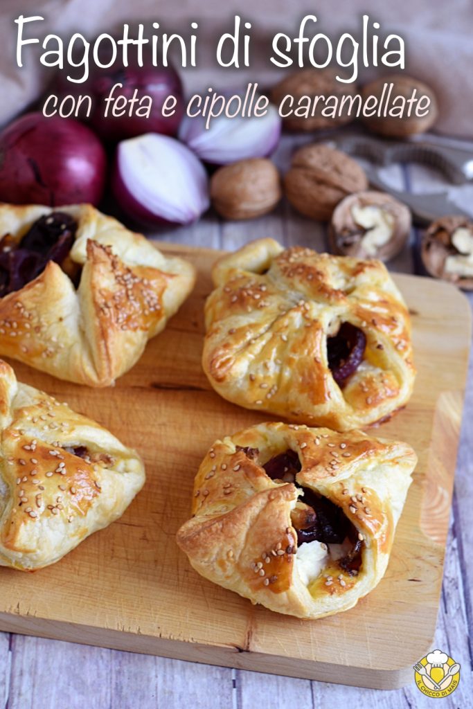 v_ fagottini di sfoglia con feta e cipolle caramellate ricetta antipasto creativo sfizioso il chicco di mais