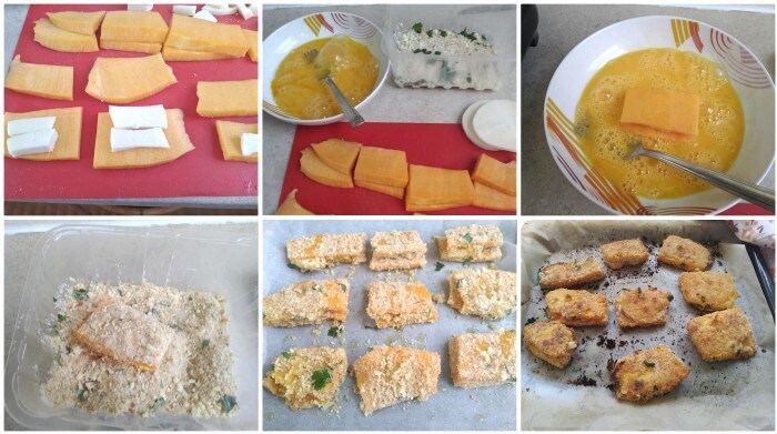 Tranches de potiron farcies et panées