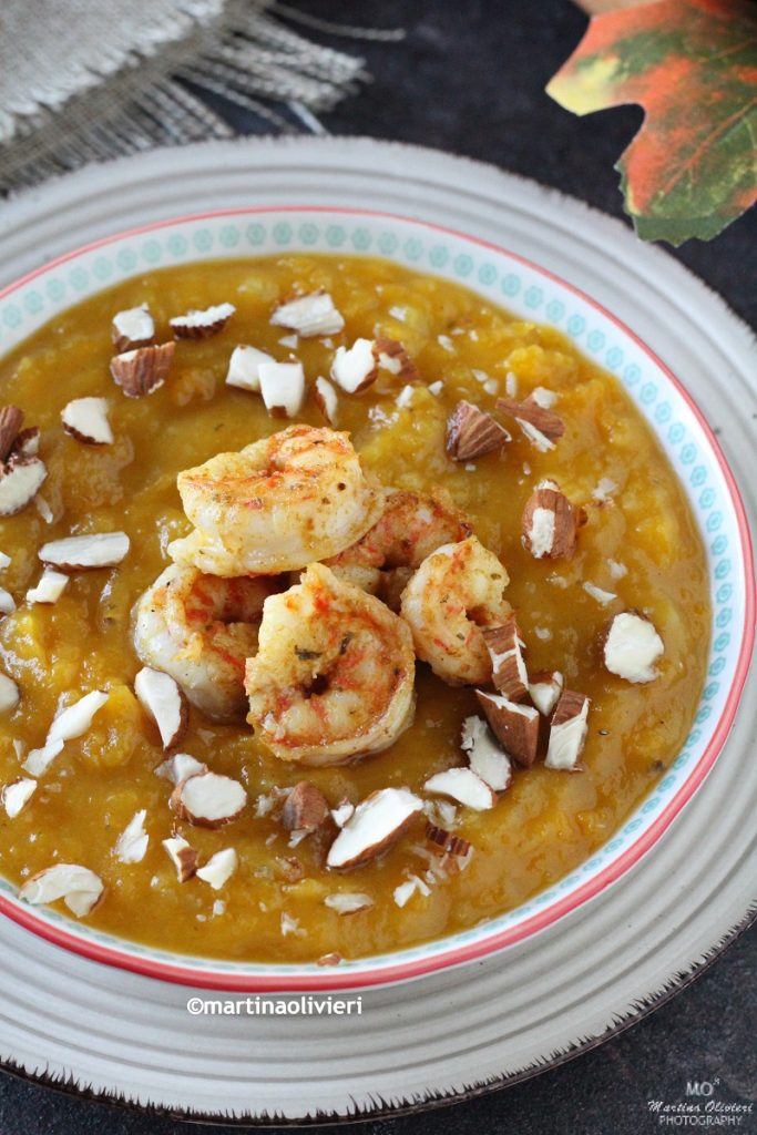 Crème de potiron avec crevettes