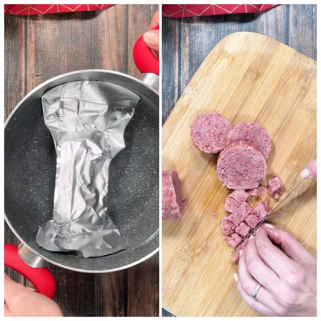 galettes de pommes de terre et cotechino dans une friteuse à air
