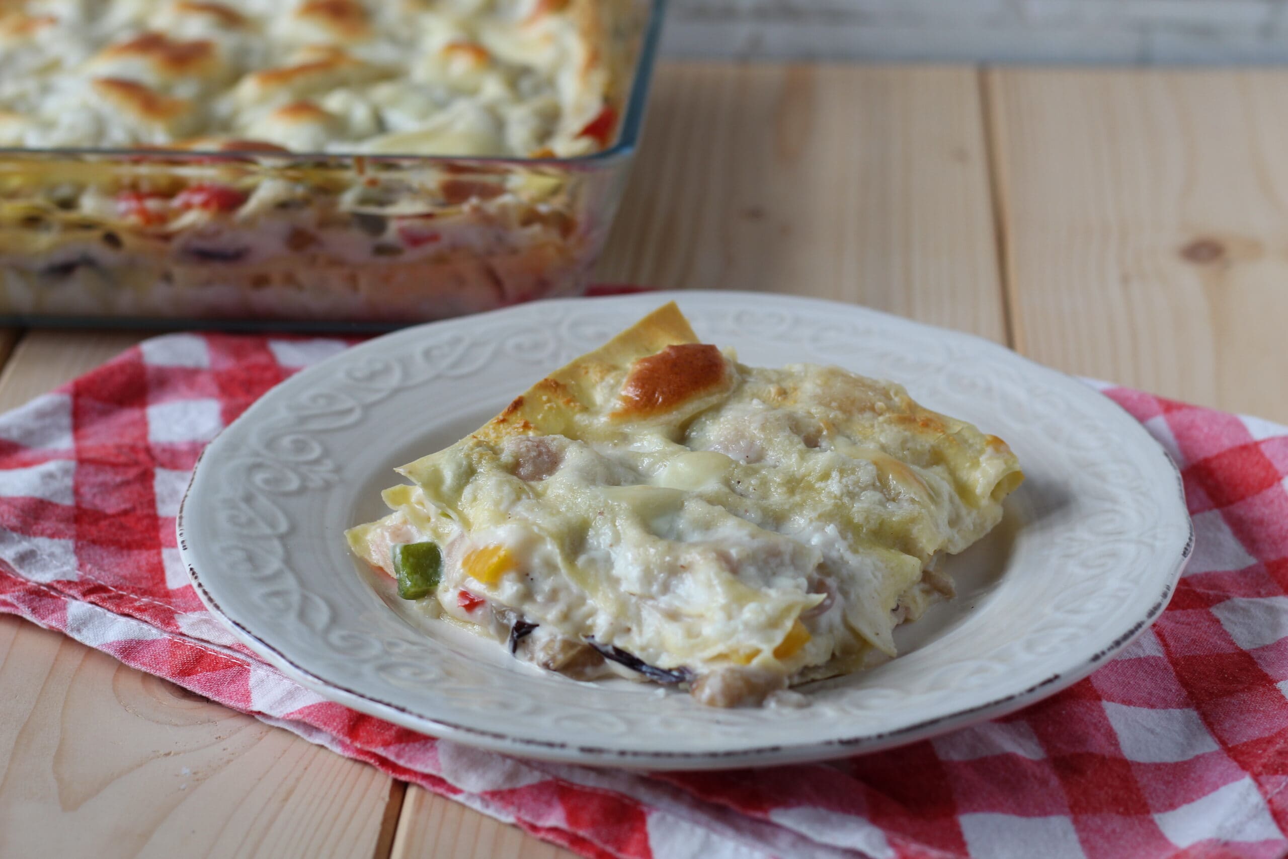 Lasagnes poivrons, chicorée et scarmoza