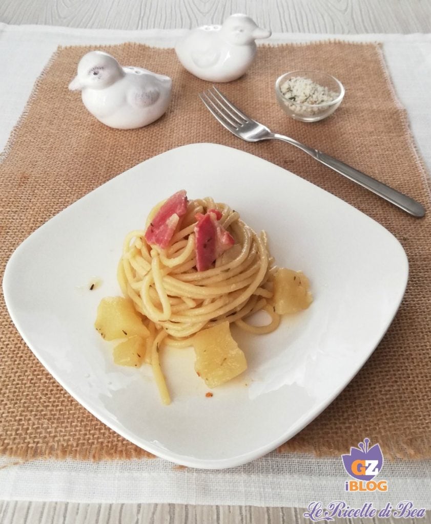 spaghetti avec pommes de terre et lardons