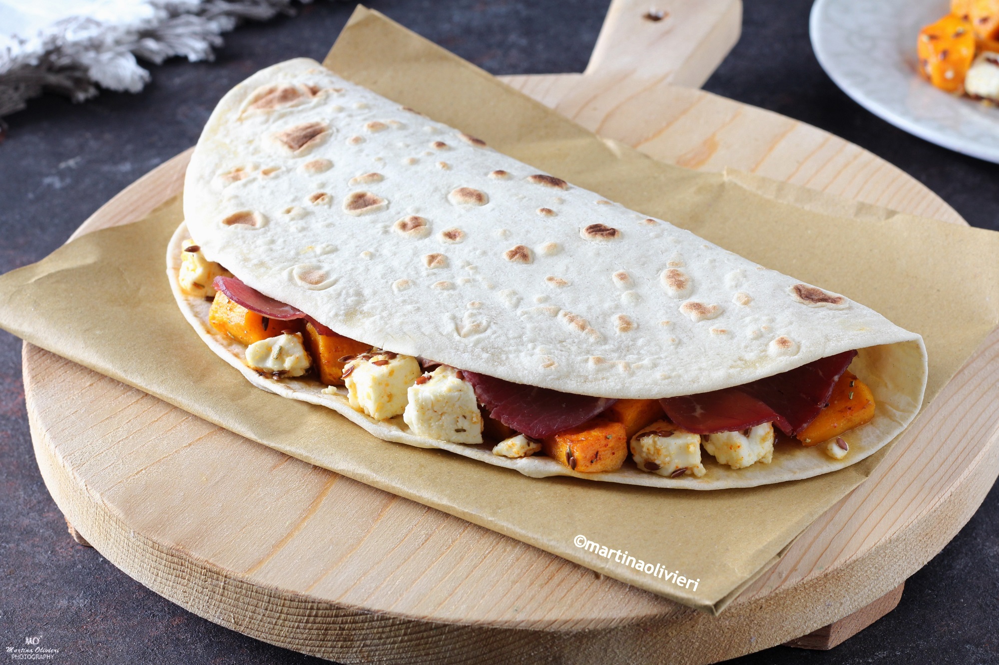 Piadina avec potiron, feta et bresaola