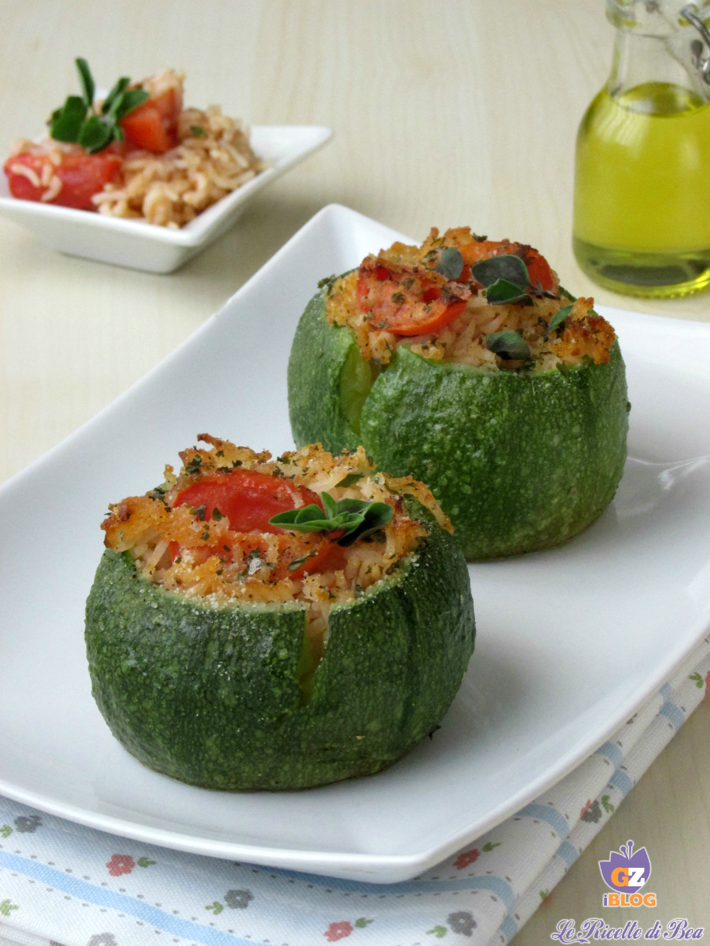 Courgettes rondes farcies au riz, piccadilly et thon