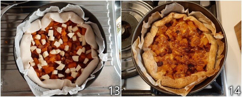 e. cuire la tarte salée courge et lard au four