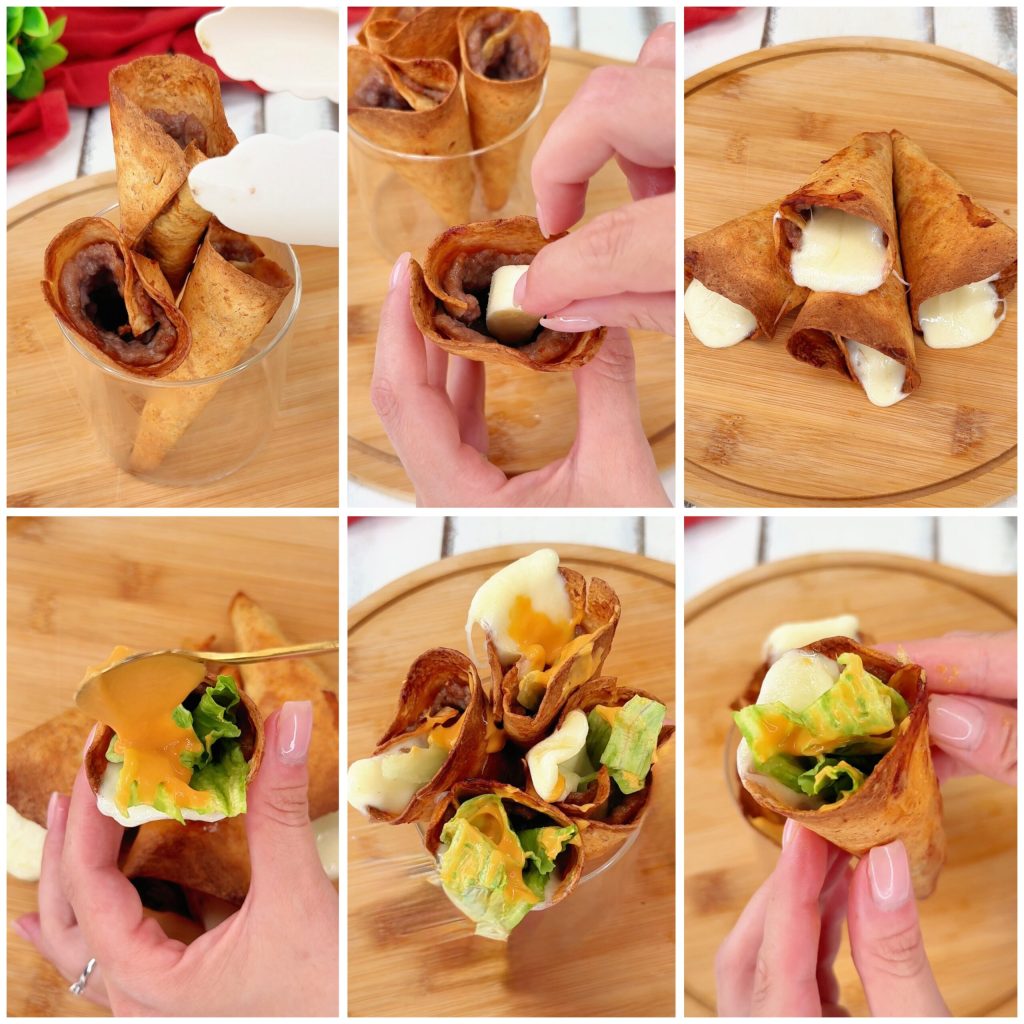 Cornets de galette avec saucisse et fromage