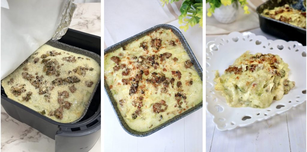 Lasagnes avec saucisse et crème de brocolis à la friteuse à air