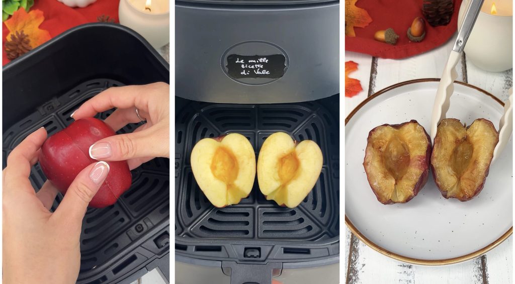 Pomme cuite à la friteuse à air avec yaourt grec, noix et cannelle