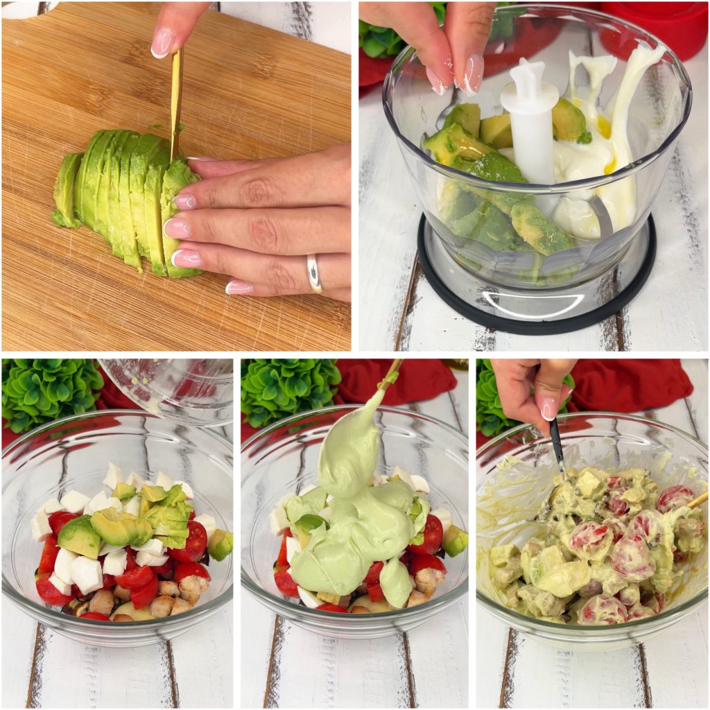 Salade crémeuse aux courgettes, poulet et crème d'avocat