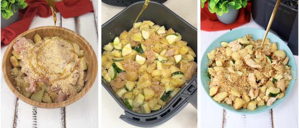 Pommes de terre sablées, poulet et courgettes à la friteuse à air