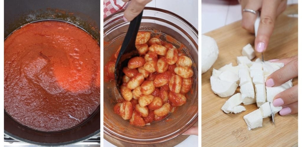 Gnocchi de pommes de terre filants dans une friteuse à air