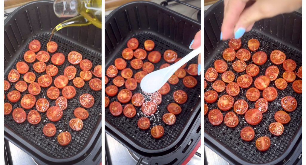 Pâtes à la crème de ricotta, citron et tomates cerises confites à la friteuse à air