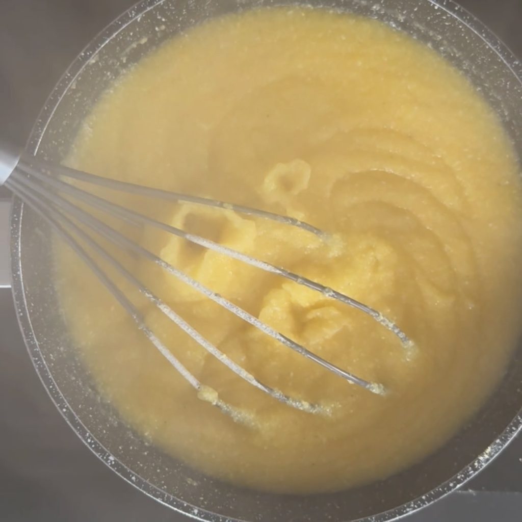 polenta avec chicorée, speck et fromage