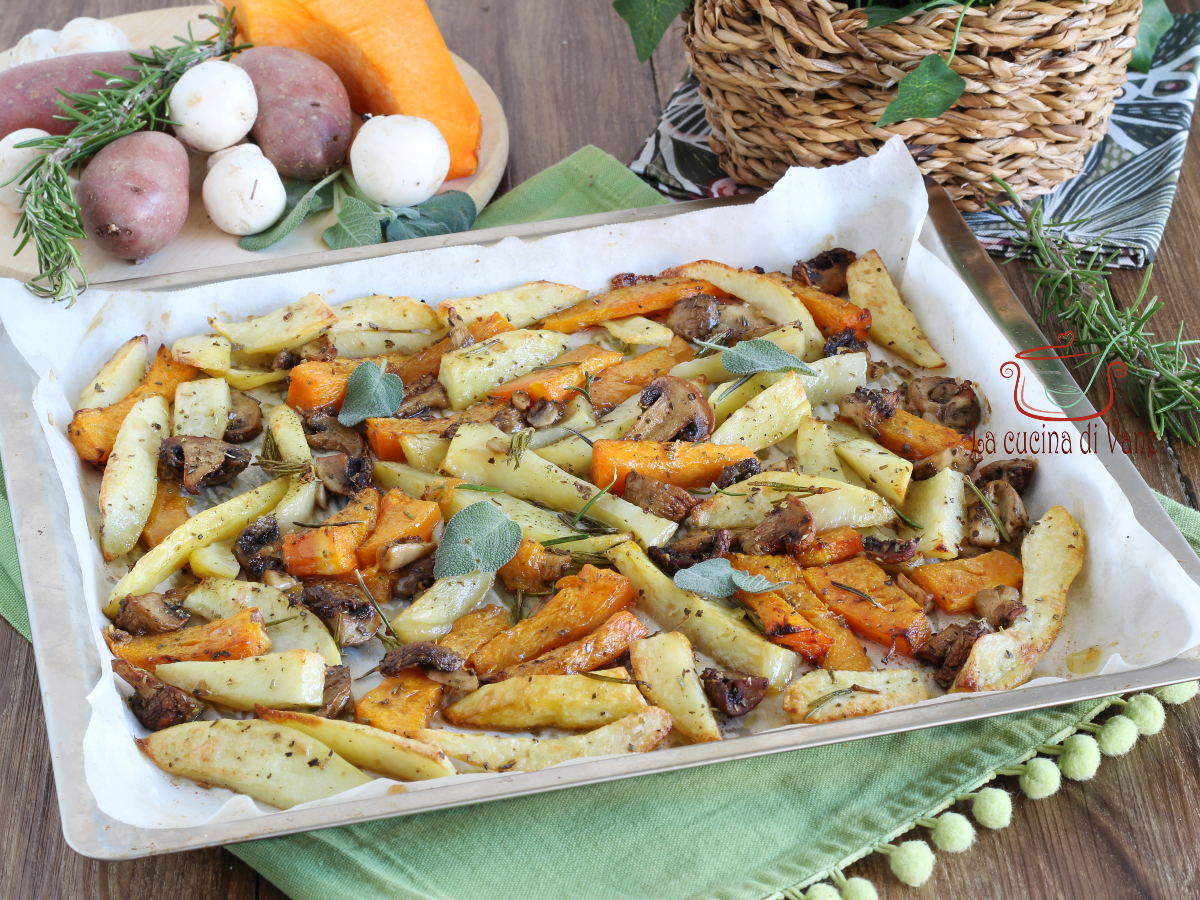Plat savoureux de POMMES DE TERRE, COURGE ET CHAMPIGNONS AU FOUR
