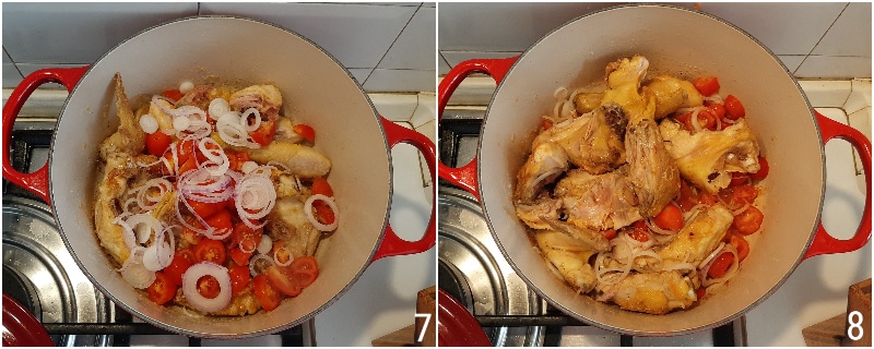 pollo allo scarpariello ricetta napoletana pollo al tegame con pomodoro cipolla secondo + sugo per la pasta il chicco di mais 4 unire pomodori