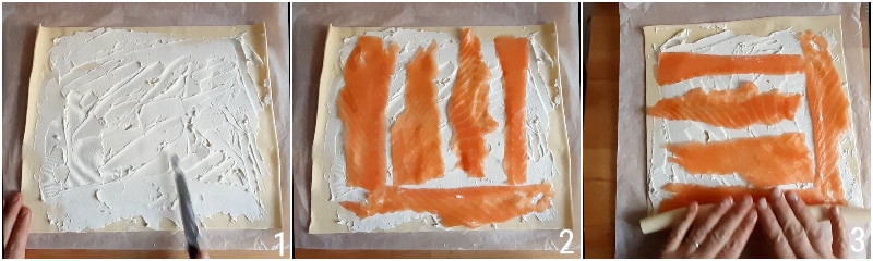 roulés de pâte feuilletée au saumon recette apéritif de poisson rapide économique pour Noël amuse-bouche apéritif le chicco di mais 1 farcir la pâte feuilletée