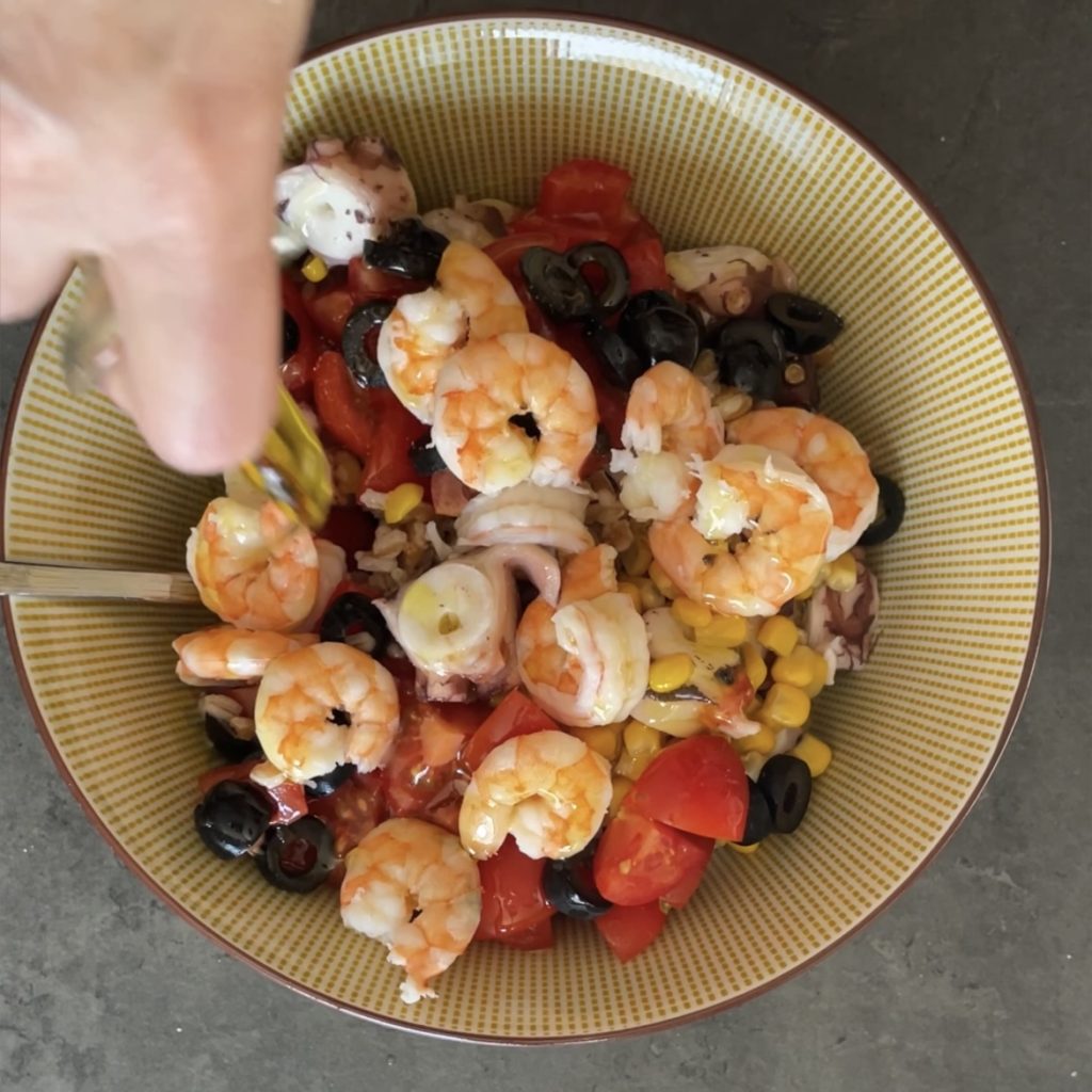 Salade d'épeautre aux crevettes