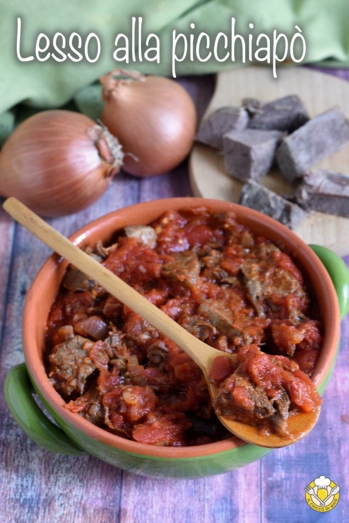 v_ lesso à la picchiapò recette originale romaine pour réutiliser la viande du bouillon ragoût avec bouilli et tomate oignons le grain de maïs