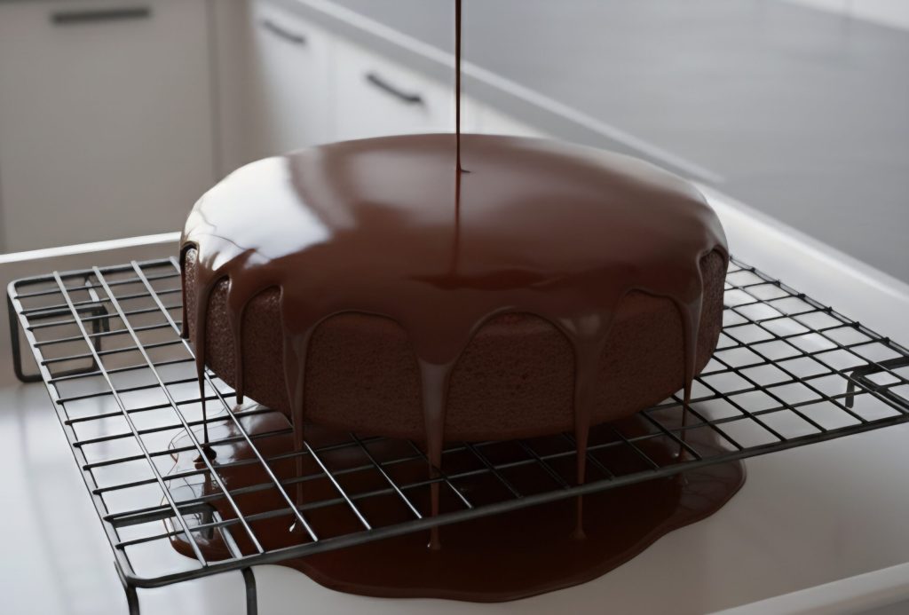 le Gâteau au cacao et fraises avec ganache au chocolat