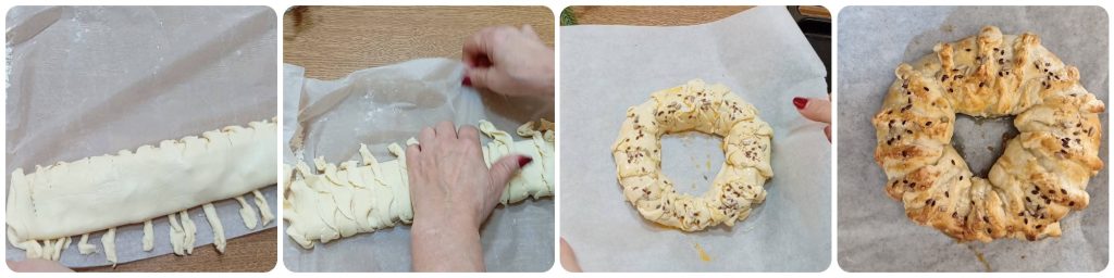 Couronne de pâte feuilletée aux charcuteries et fromages