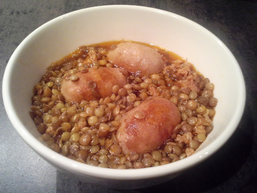 saucisse bouillie lentilles