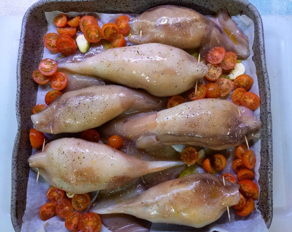 Encornets et calamars farcis au four