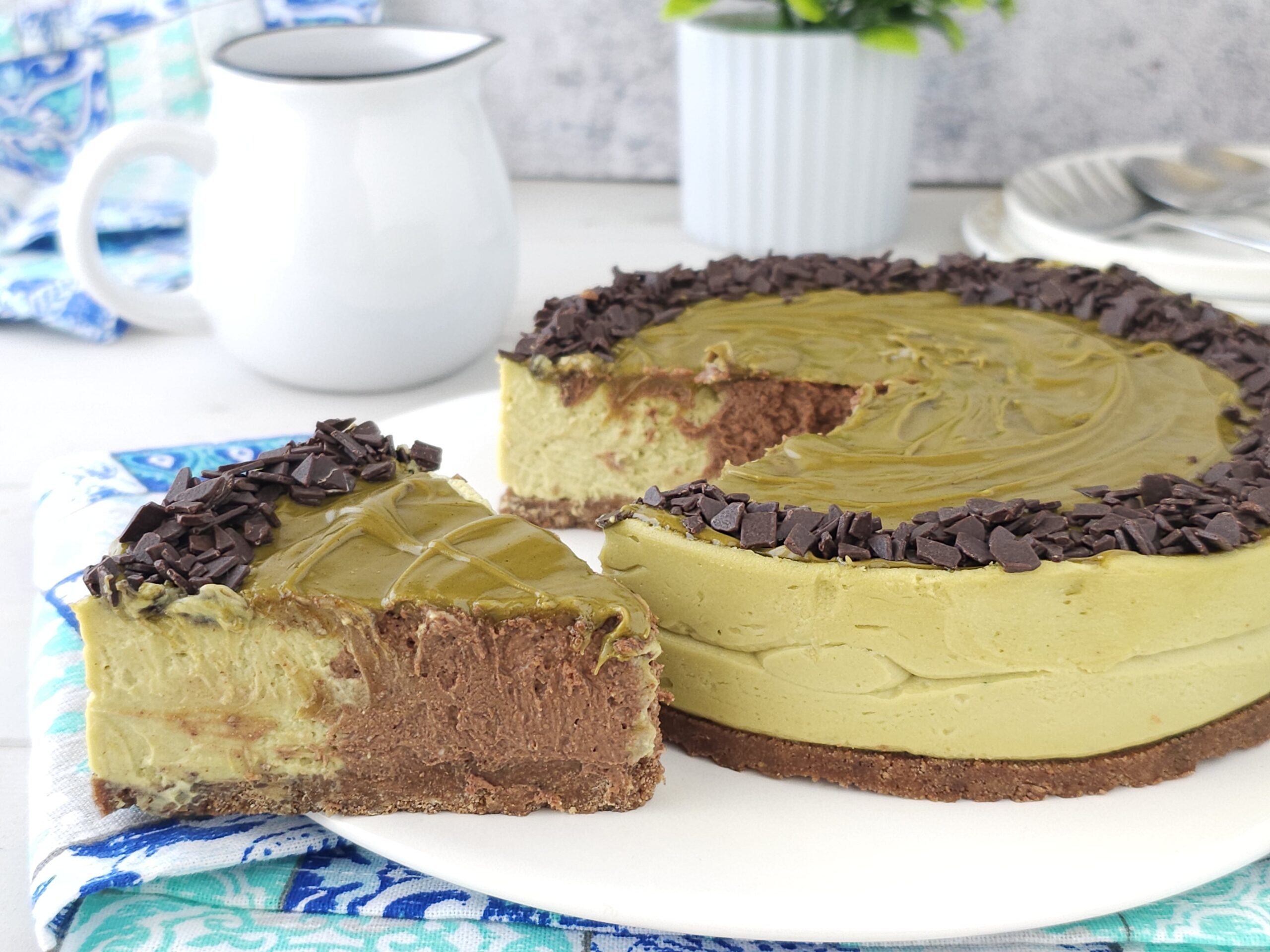 Cheesecake bicolore au pistache et au chocolat