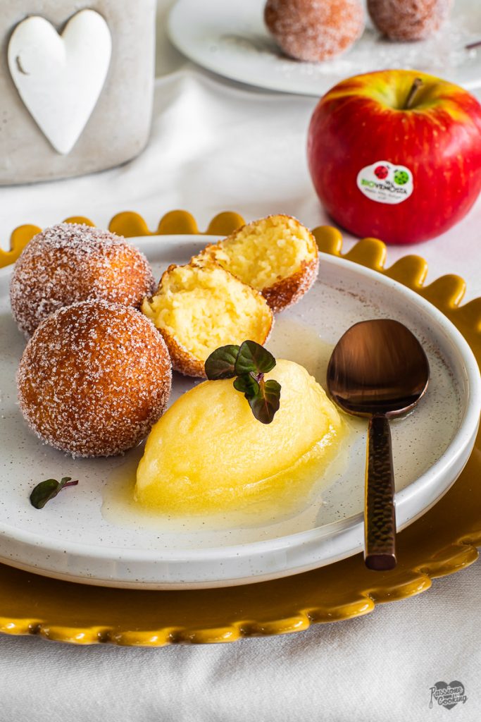 Canederli de ricotta avec sorbet aux pommes Topaz bio