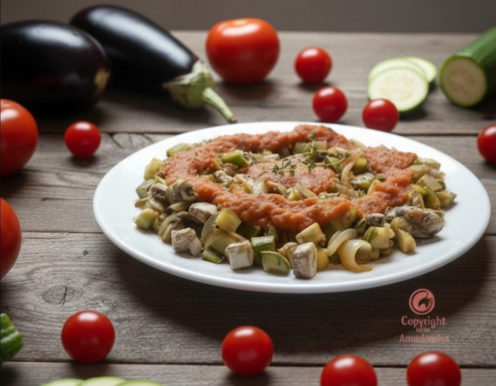 Petits légumes avec crème de tomates confites