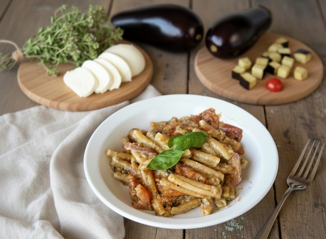 Casarecce crémeuses au pesto d&rsquo;aubergine