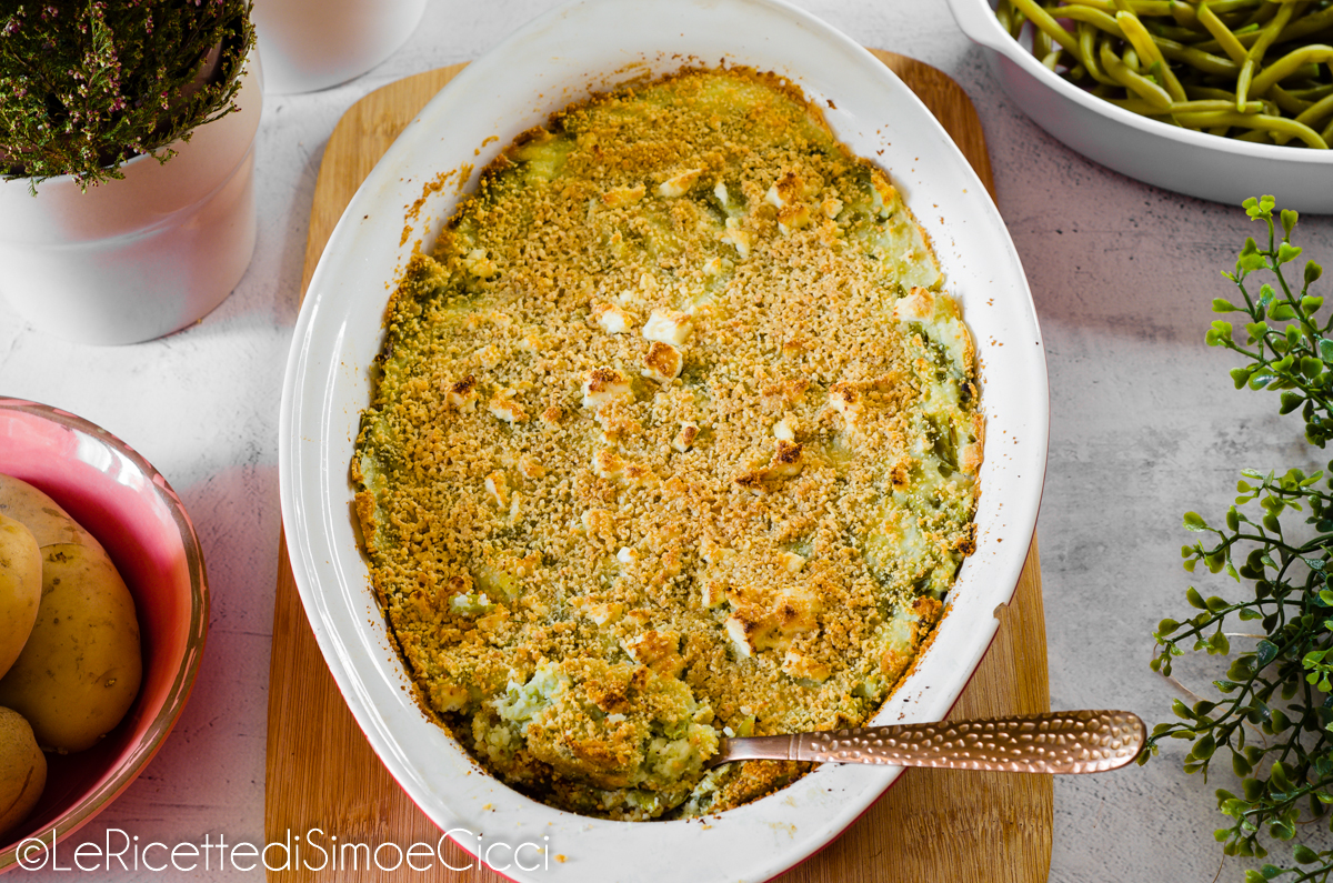 Gratin de haricots verts, pommes de terre et feta
