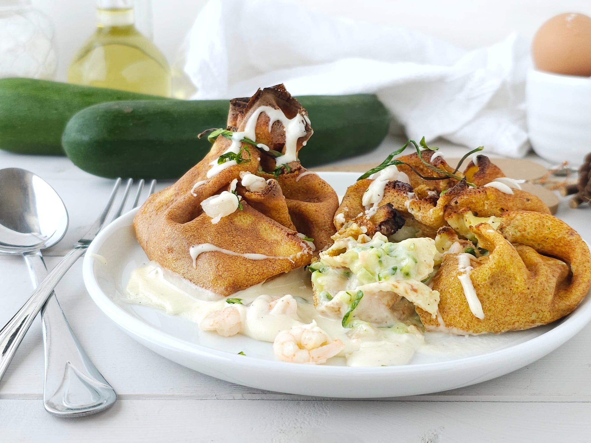 Aumônières de crêpes aux courgettes et crevettes