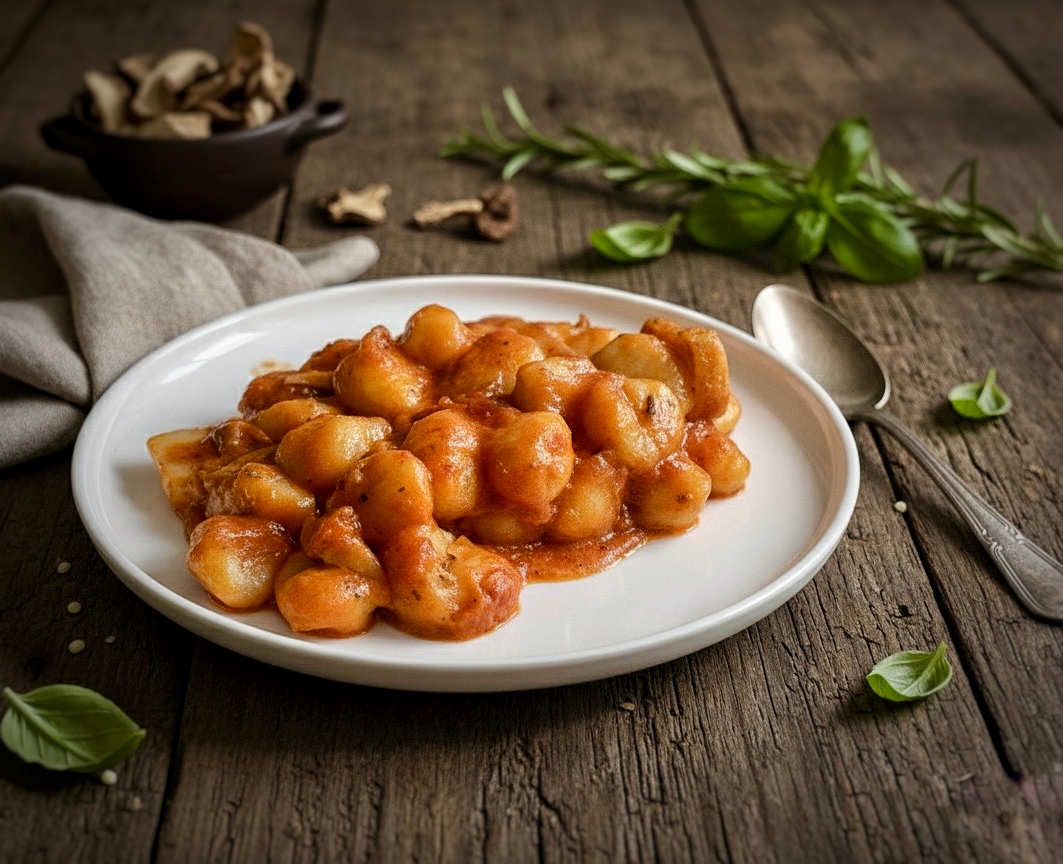 GNOCCHI DE POMMES DE TERRE À LA SAUCE ROUGE AVEC CÈPES