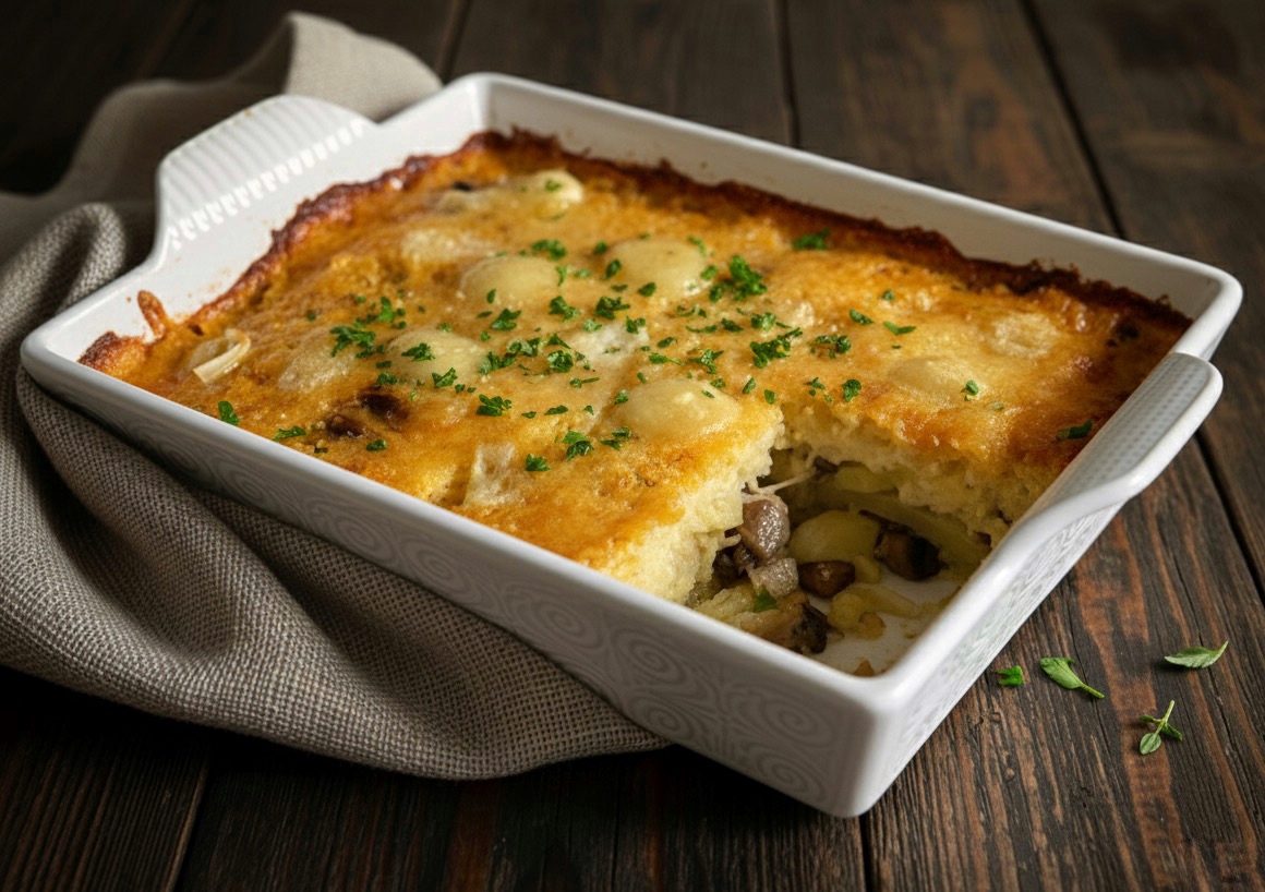 TARTE DE POMMES DE TERRE AUX CHAMPIGNONS ET FROMAGE